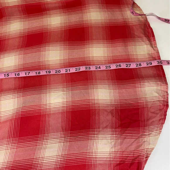 Torrid Ruffle Neck Blouse Womens Plus Size 2X 18 20 Red Pink Plaid Tunic Shirt - Picture 10 of 10